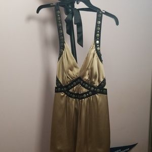 CLOSING FEB 10! Gold and black satin halter top